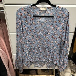 Blue floral blouse (L)